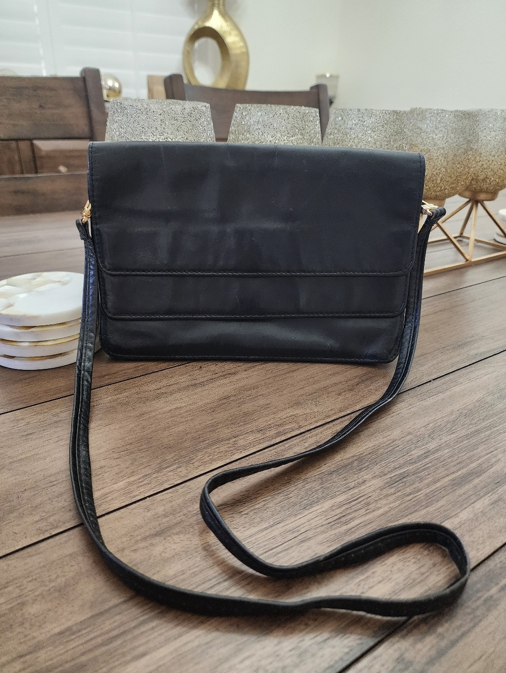 Black Leather Crossbody Clutch-Genuine Leather
